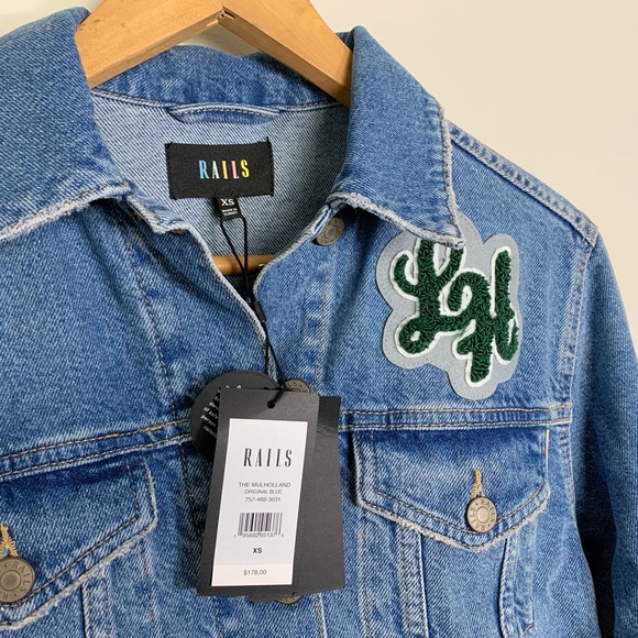 New Rails Jacket Mulholland Denim XS Blue Fray Patch - Picture 9 of 10